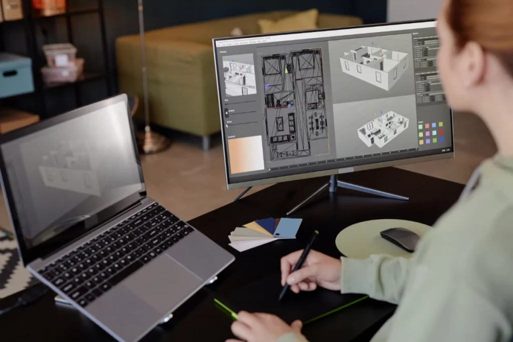 diseñadora de interior y arquitecta con planos 3d de reformas integrales para mejorar la tasación de un inmueble.